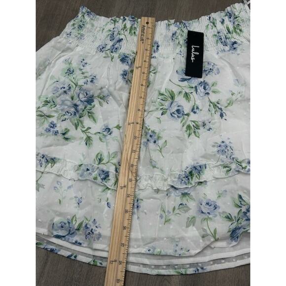 Lulus Womens Floral Swiss Dot Mini Skirts Smocked Waist Ruffled White Size XL - Picture 8 of 8